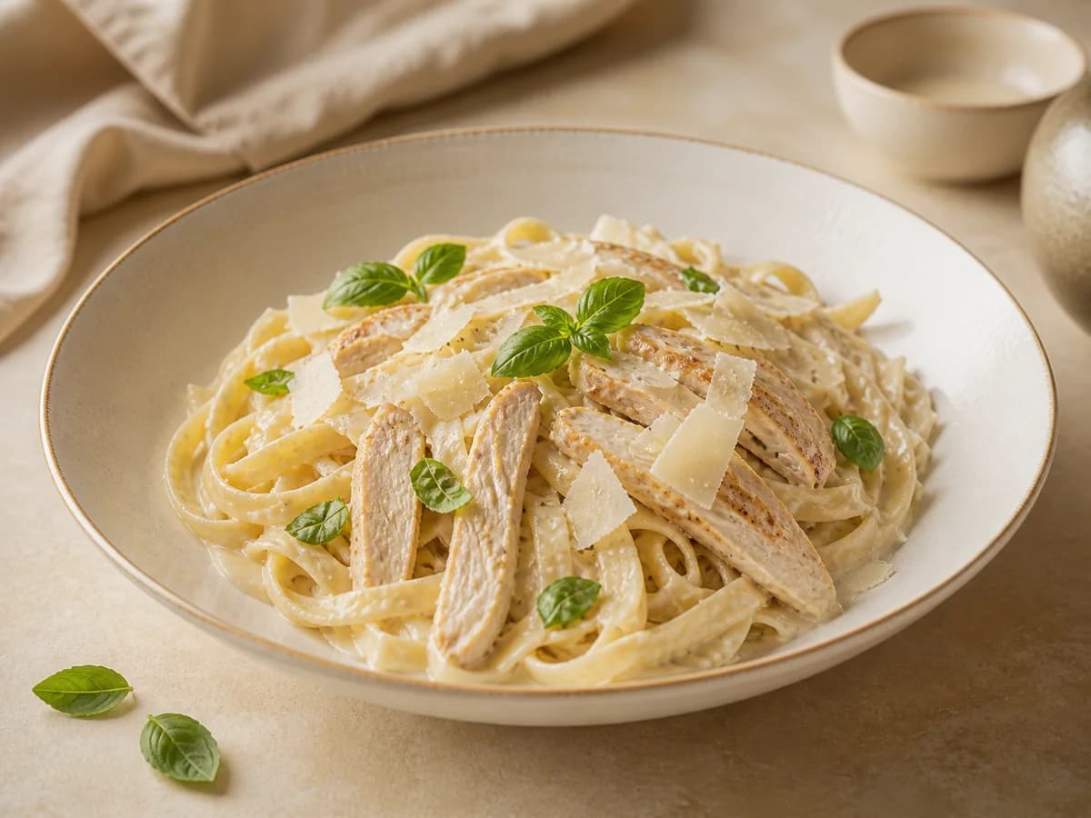 Фото блюда: Фетучини с курицей и грибами